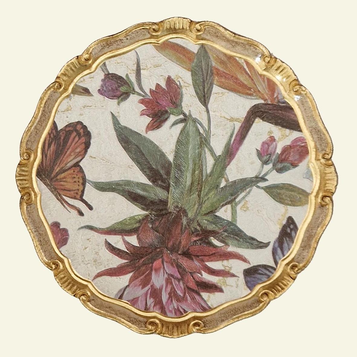Set di sottopiatti fiorentini in legno, tovagliette in legno realizzate a mano, design floreale con carta decorativa, d. cm 33, 13 inches