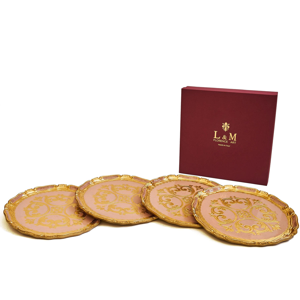 Florentine wooden underplate sets, wooden placemats handcrafted and hand-painted, available in various colors, d. cm 33, 13 inches
