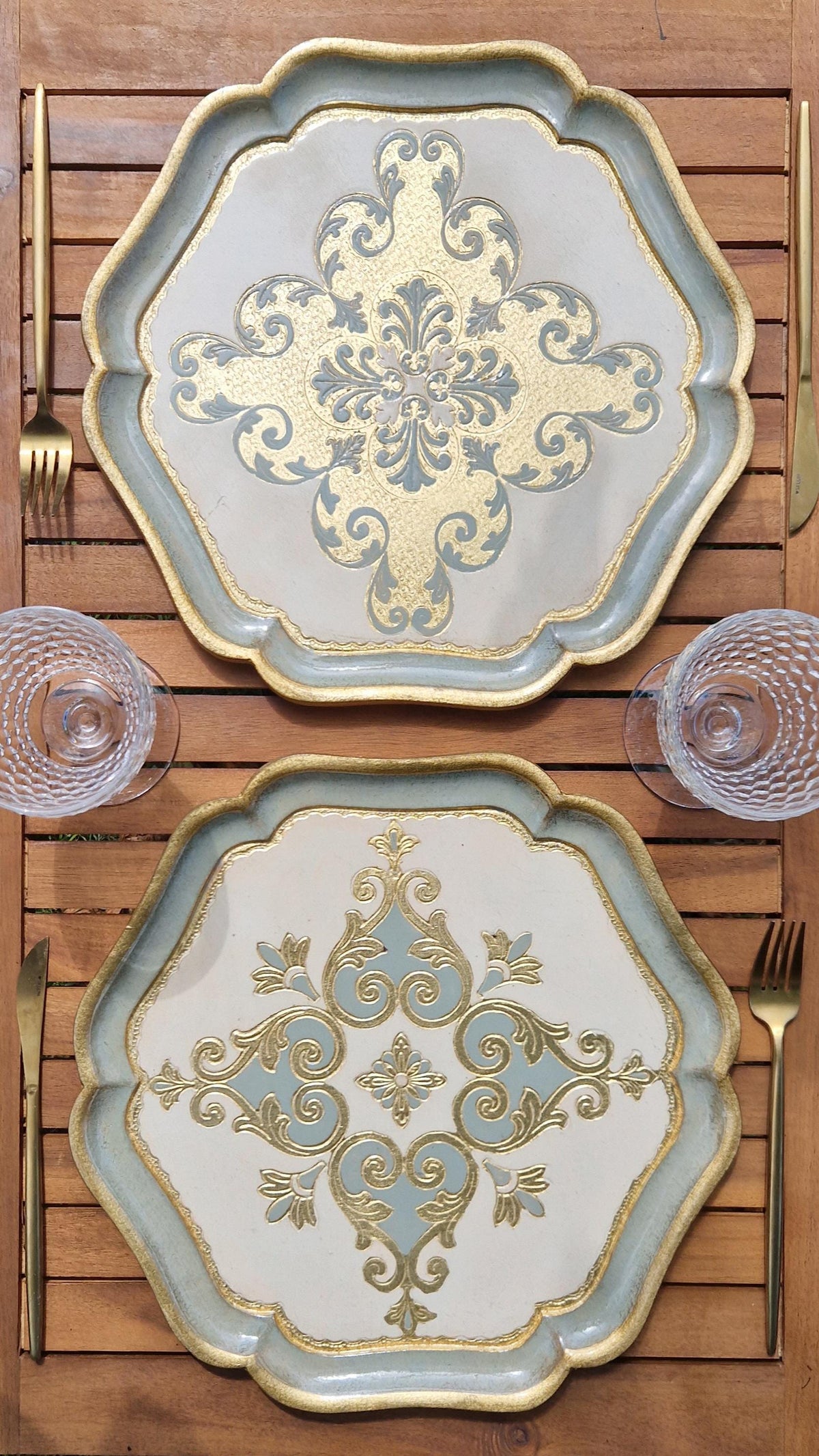 Set di 4 sottopiatti fiorentini in legno, tovagliette in legno realizzate e dipinte a mano, disponibili in vari colori