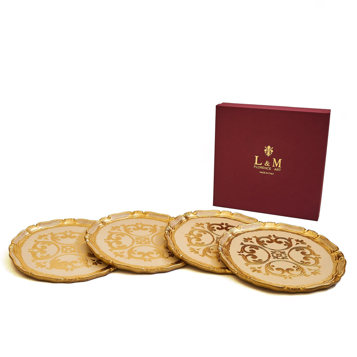 Set of Florentine wooden underplates, handmade and hand-painted wooden placemats, available in various colors, 33 cm diameter, 13 inches