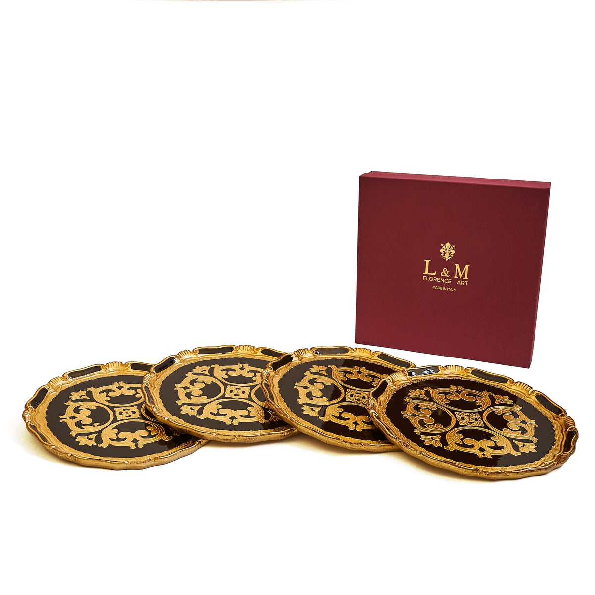Set di sottopiatti fiorentini in legno, tovagliette in legno realizzate e dipinte a mano, disponibili in vari colori, d. cm 33, 13 inches