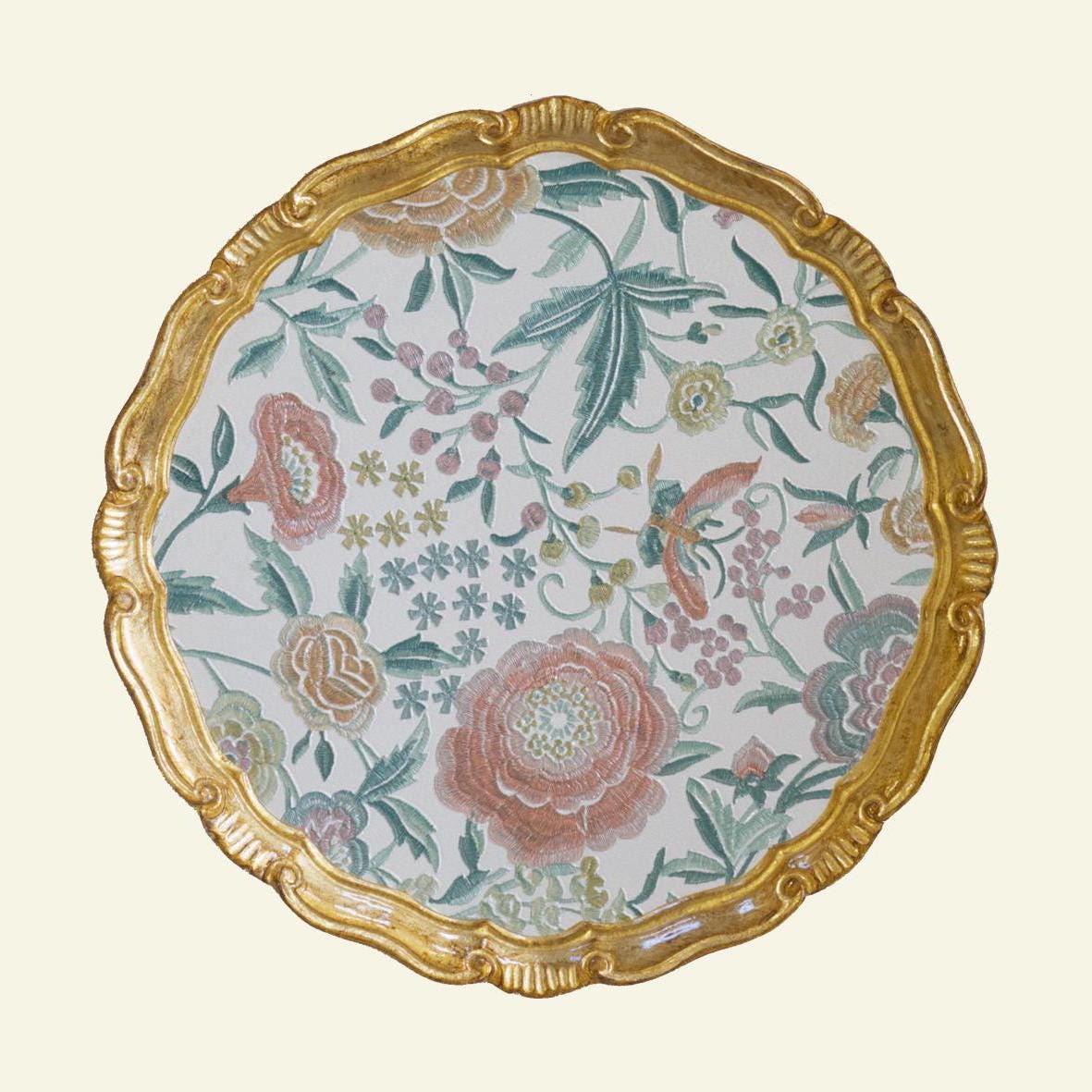 Set di sottopiatti fiorentini in legno, tovagliette in legno realizzate a mano, design floreale con carta decorativa floreale d.cm 33,13 inc