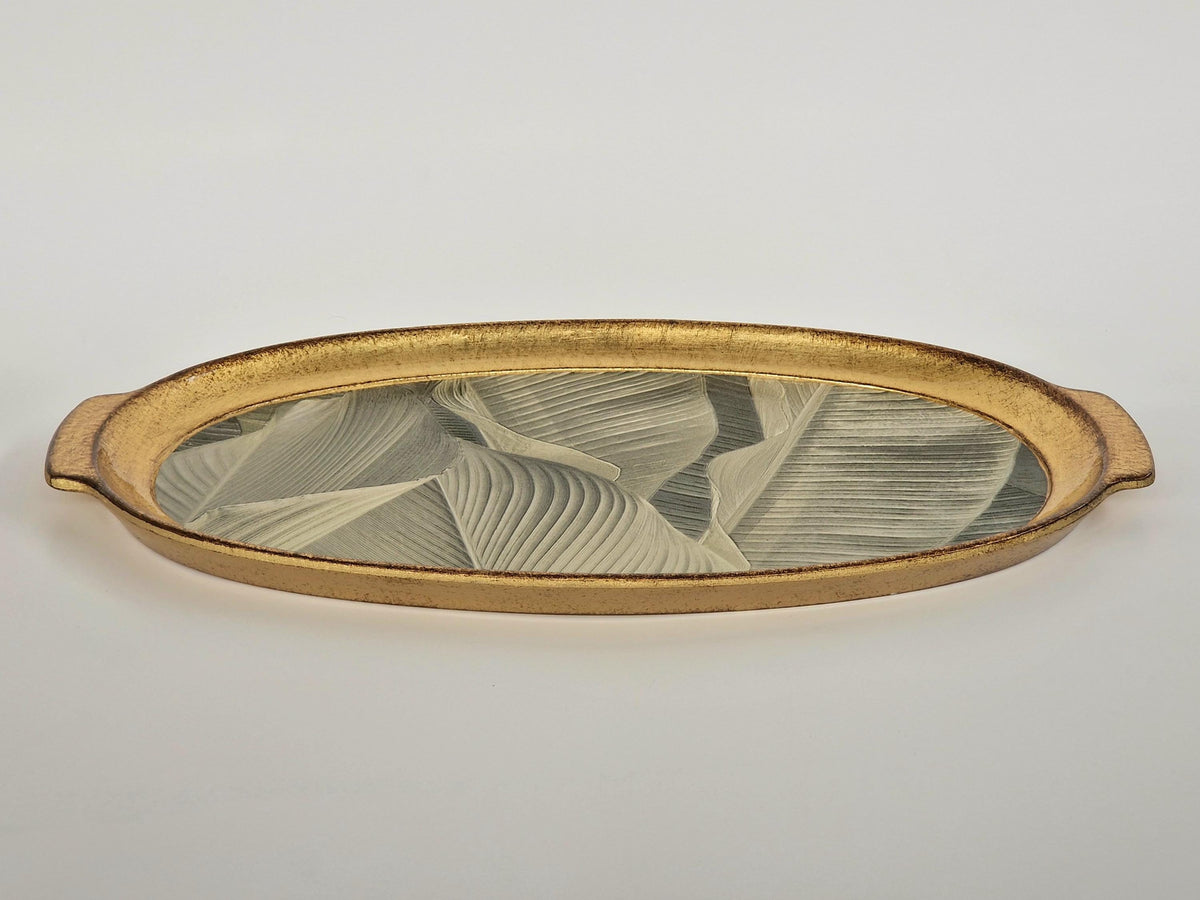 Vassoio Fiorentino in legno realizzato e decorato a mano, design botanico foglie, vassoio da portata per decorazione della tavola