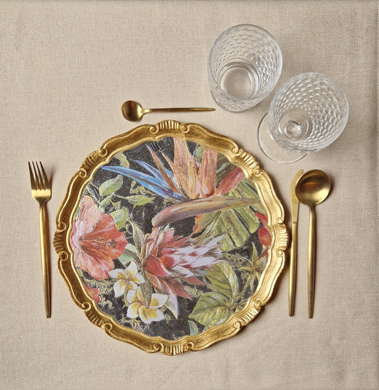 Set di sottopiatti fiorentini in legno, tovagliette in legno realizzate a mano, design floreale con carta decorativa, d. cm 33, 13 inches