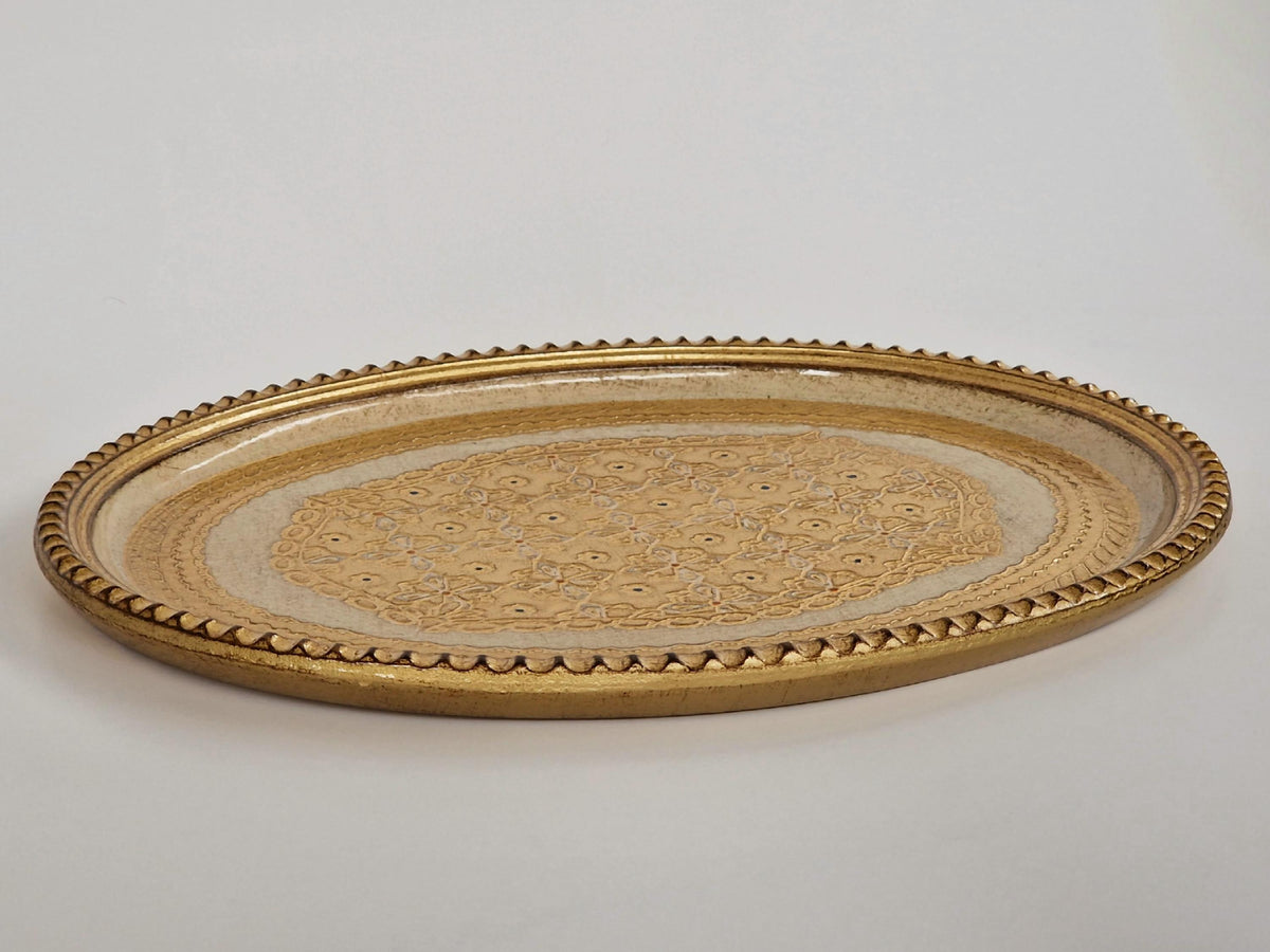 Vassoio Fiorentino in legno ovale, realizzato e decorato a mano, ideale per decorare la tavola e per eventi