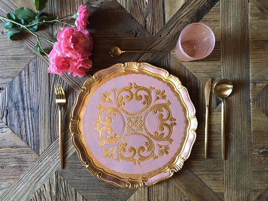 Set di sottopiatti fiorentini in legno, tovagliette in legno realizzate e dipinte a mano, disponibili in vari colori, d. cm 33, 13 inches