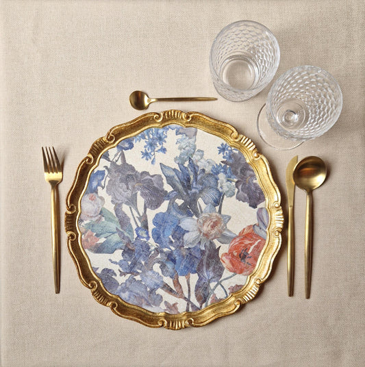 Set di sottopiatti fiorentini in legno, tovagliette in legno realizzate a mano, design floreale con carta decorativa, d. cm 33, 13 inches