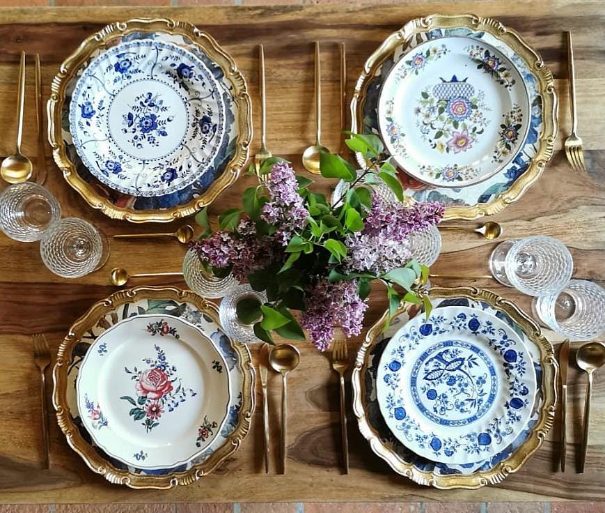 Set di sottopiatti fiorentini in legno, tovagliette in legno realizzate a mano, design floreale con carta decorativa, d. cm 33, 13 inches