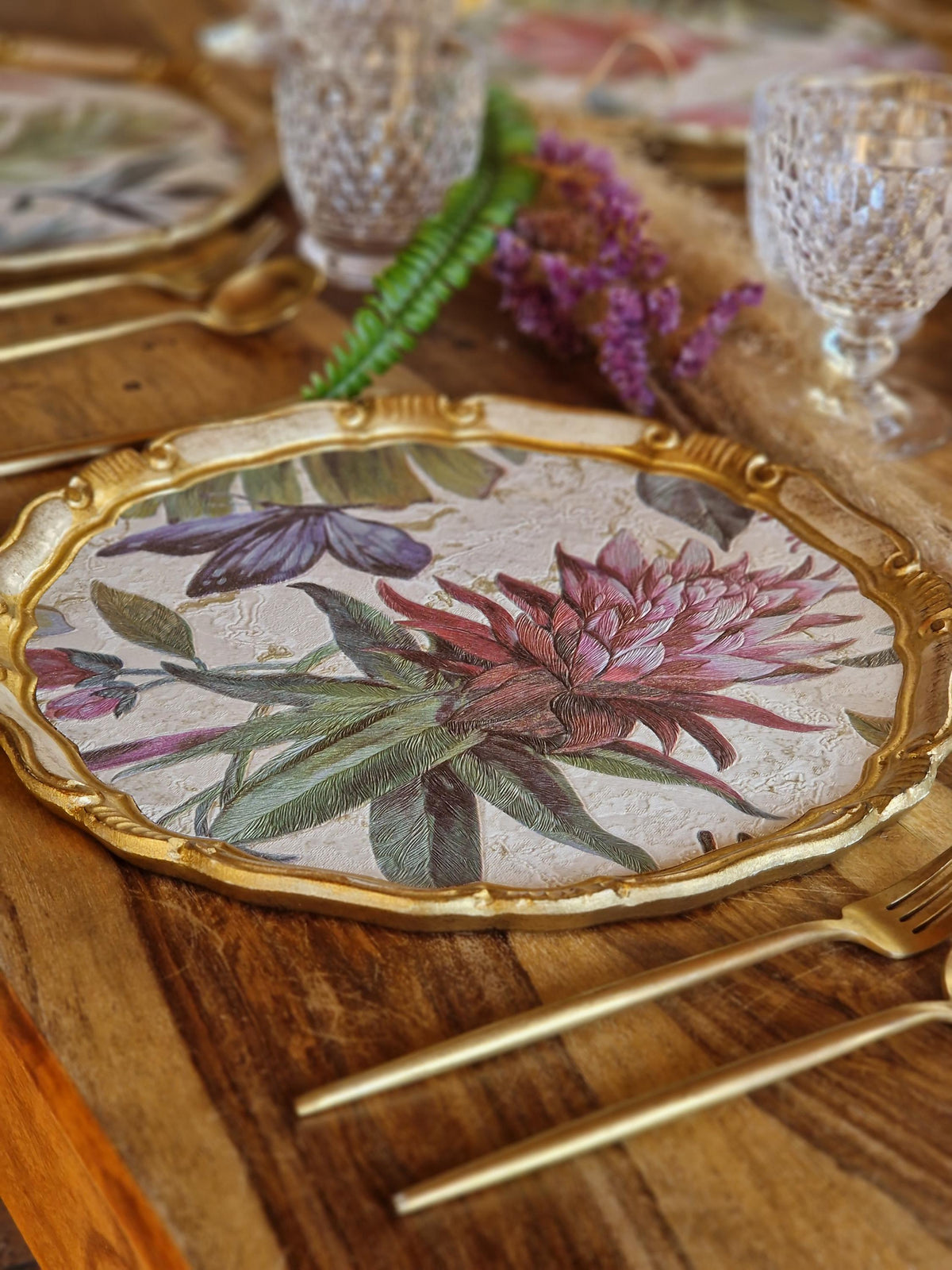 Set di sottopiatti fiorentini in legno, tovagliette in legno realizzate a mano, design floreale con carta decorativa, d. cm 33, 13 inches