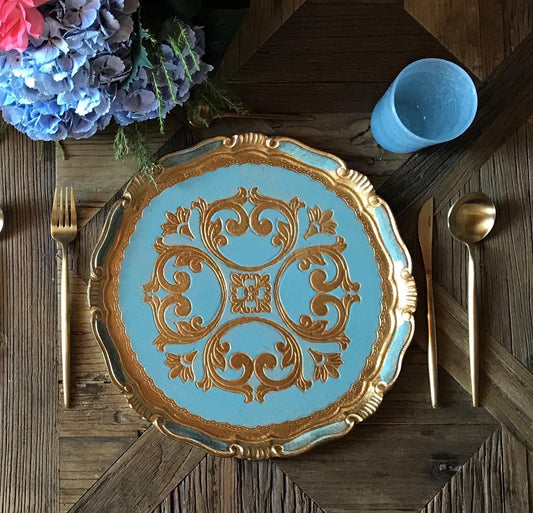 Set di sottopiatti fiorentini in legno, tovagliette in legno realizzate e dipinte a mano, disponibili in vari colori, d. cm 33, 13 inches